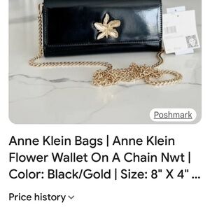 Anne Klein Black Wallet with Gold Chain and Flower Accent